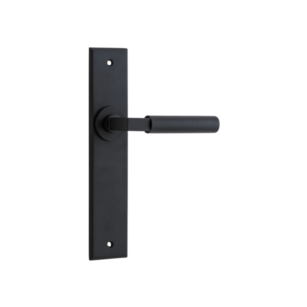 Door Lever Berlin Chamfered Latch Matt Black H240xW50xP59mm in Matt Black