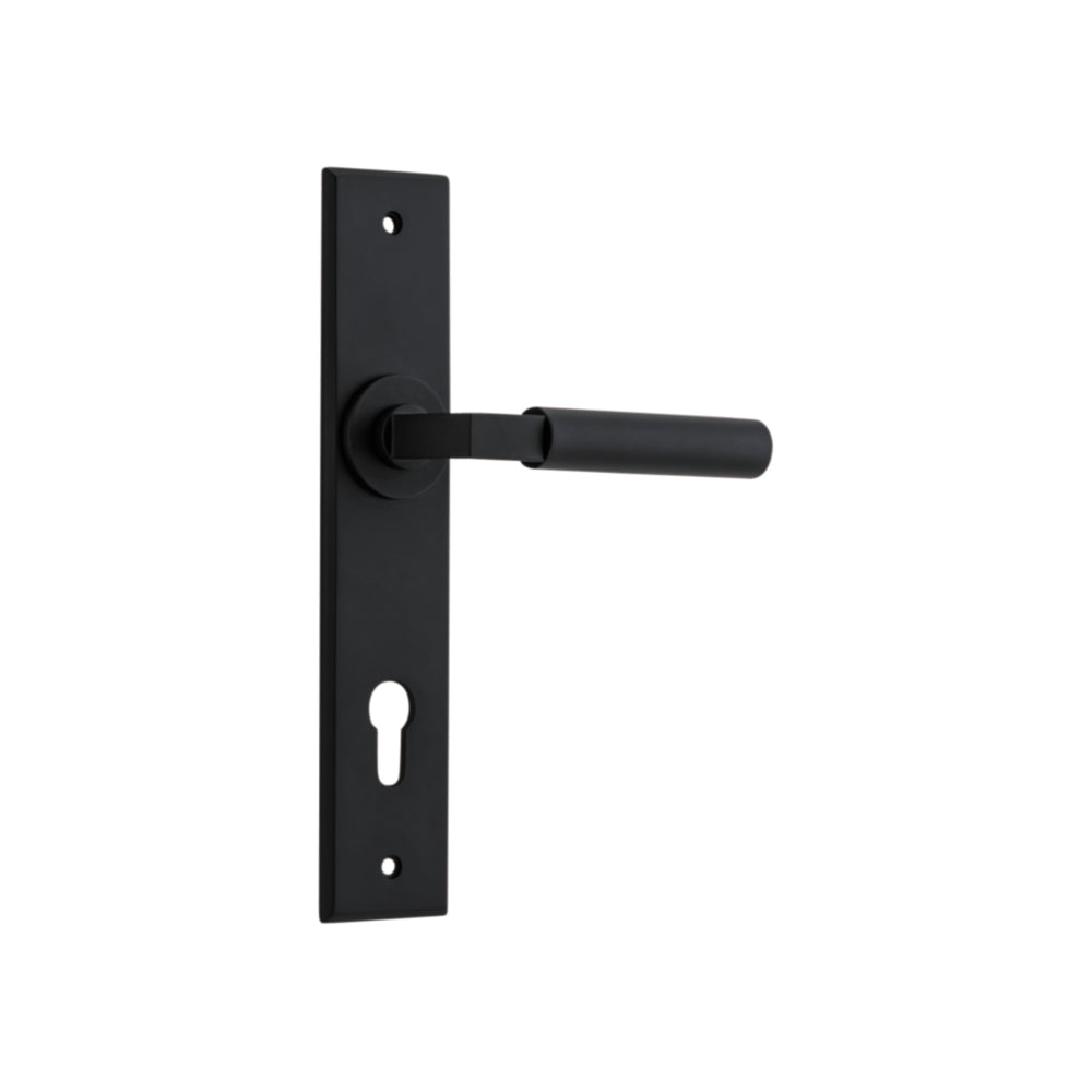 Door Lever Berlin Chamfered Euro Matt Black CTC85mm H240xW50xP59mm in Matt Black