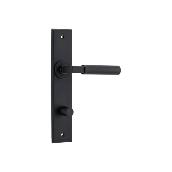 Door Lever Berlin Chamfered Privacy Matt Black CTC85mm H240xW50xP59mm in Matt Black