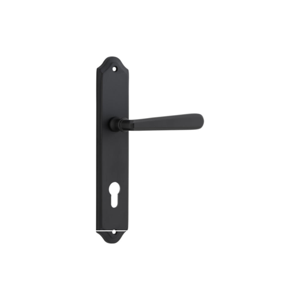 Door Lever Copenhagen Shouldered Euro Pair Matt Black CTC85mm H250xW48xP61mm in Matt Black