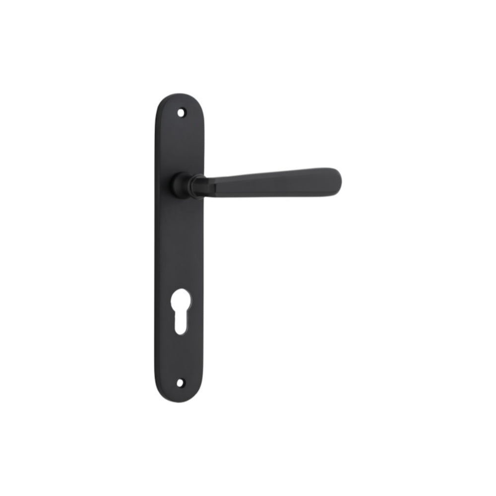 Door Lever Copenhagen Oval Euro Pair Matt Black CTC85mm H240xW40xP61mm in Matt Black