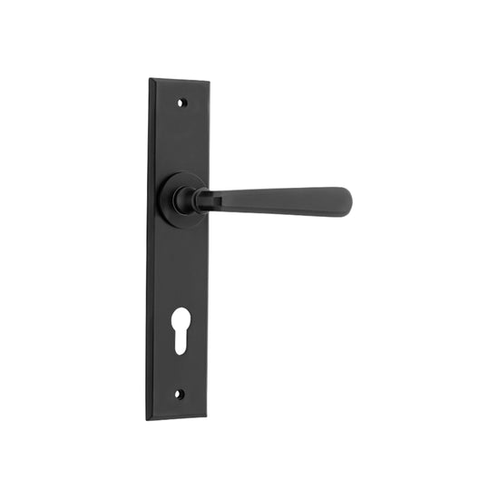 Door Lever Copenhagen Chamfered Euro Pair Matt Black CTC85mm H240xW50xP61mm in Matt Black