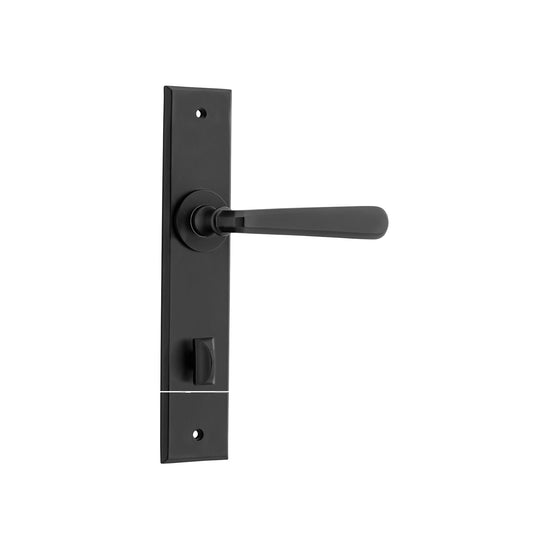 Door Lever Copenhagen Chamfered Privacy Pair Matt Black CTC85mm H240xW50xP61mm in Matt Black