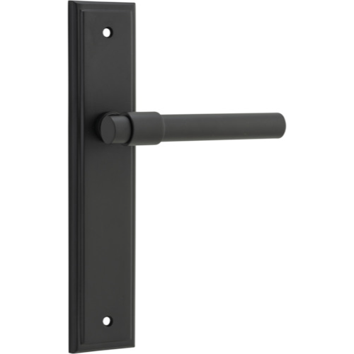 Door Lever Helsinki Stepped Latch Pair Matt Black H237xW50xP44mm in Matt Black