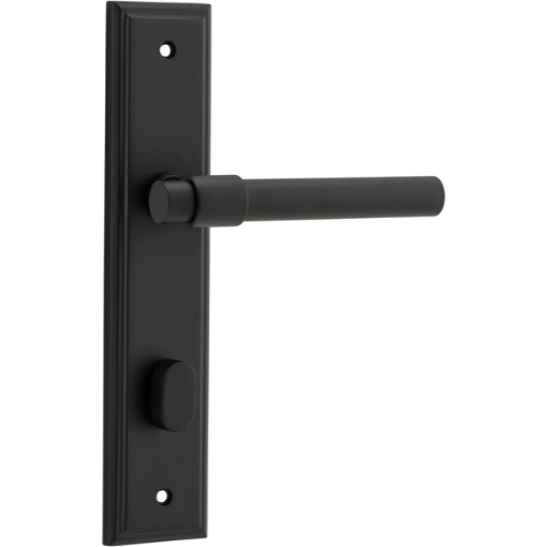 Door Lever Helsinki Stepped Privacy Pair Matt Black CTC85mm H237xW50xP44mm in Matt Black