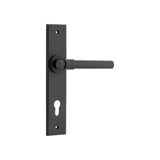 Door Lever Helsinki Chamfered Euro Matt Black H240xW50xP60mm in Matt Black