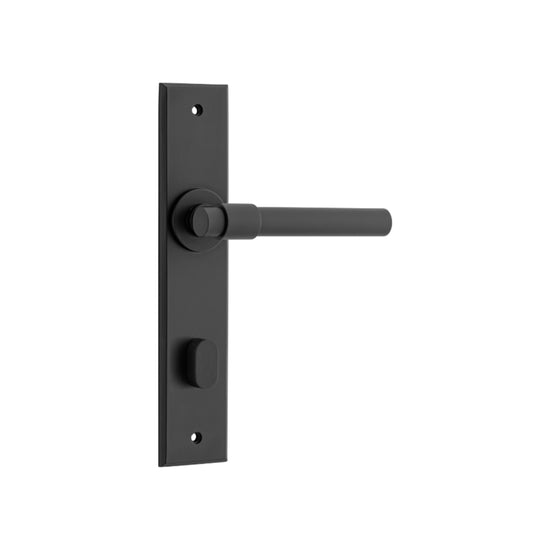 Door Lever Helsinki Chamfered Privacy Matt Black H240xW50xP60mm in Matt Black