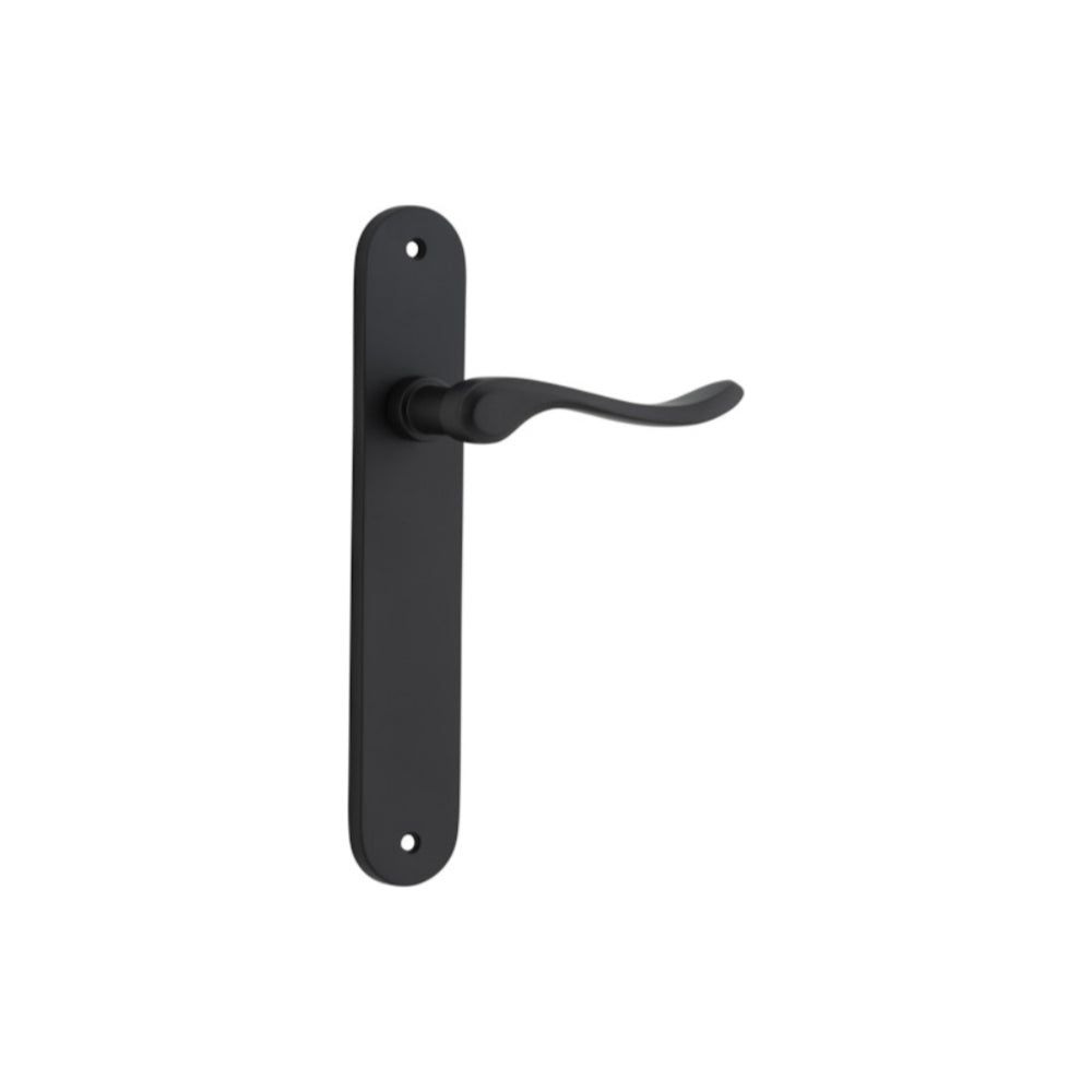 Door Lever Stirling Oval Latch Pair Matt Black H240xW40xP64mm in Matt Black