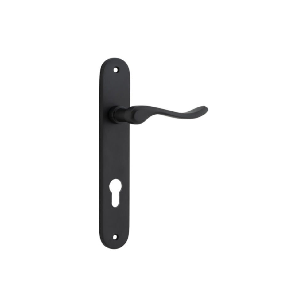 Door Lever Stirling Oval Euro Pair Matt Black CTC85mm H240xW40xP64mm in Matt Black