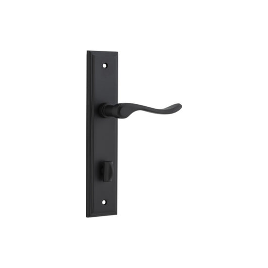 Door Lever Stirling Stepped Privacy Pair Matt Black CTC85mm H237xW50xP64mm in Matt Black