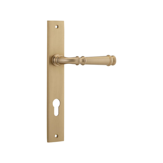 Door Lever Verona Rectangular Euro Brushed Brass CTC85mm H240xW38xP59mm in Brushed Brass