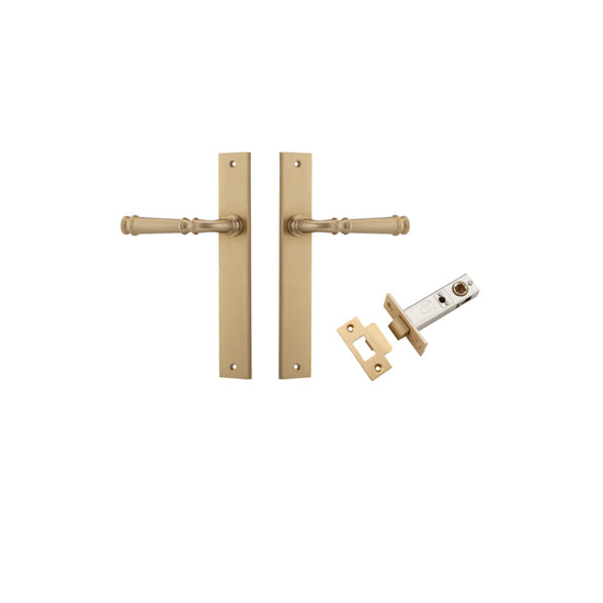 Door Lever Verona Rectangular Latch Brushed Brass H240xW38xP59mm Passage Kit, Tube Latch Split Cam 'T' Striker Brushed Brass Backset 60mm in Brushed Brass