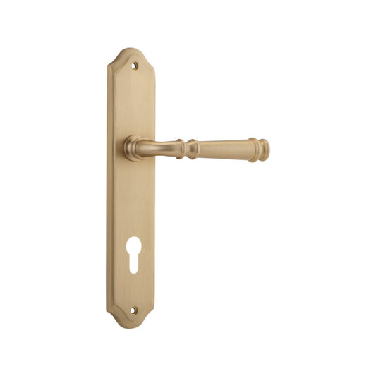 Door Lever Verona Shouldered Euro Brushed Brass CTC85mm H237xW50xP59mm in Brushed Brass