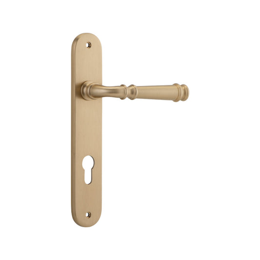 Door Lever Verona Oval Euro Brushed Brass CTC85mm H237xW50xP59mm in Brushed Brass