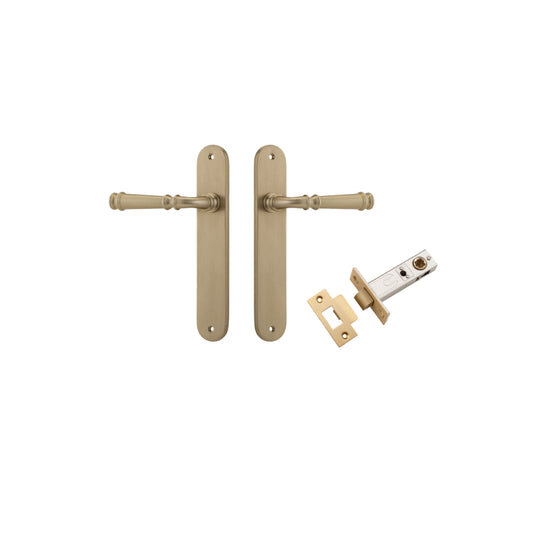 Door Lever Verona Oval Latch Brushed Brass H240xW40xP59mm Passage Kit, Tube Latch Split Cam 'T' Striker Brushed Brass Backset 60mm in Brushed Brass