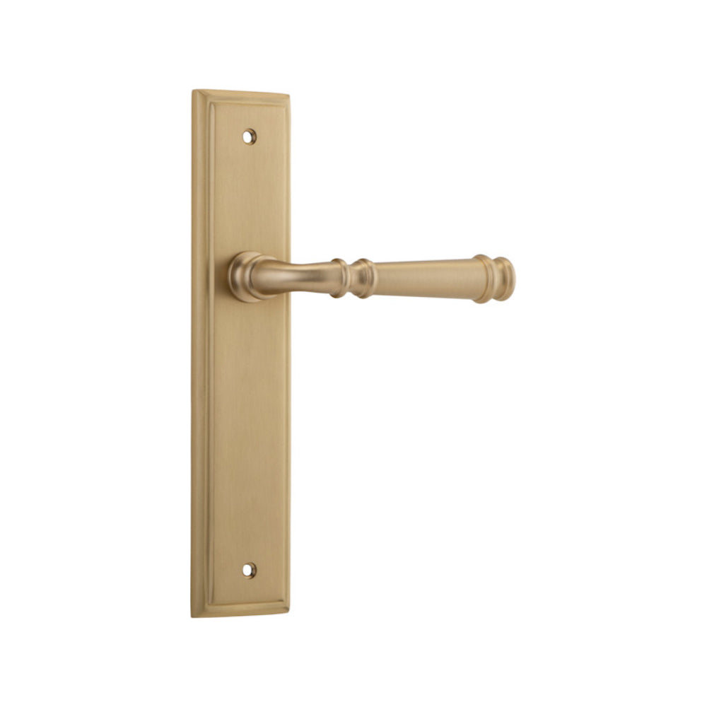 Door Lever Verona Stepped Latch Brushed Brass H237xW50xP59mm in Brushed Brass