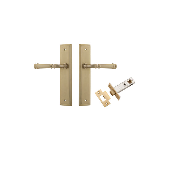 Door Lever Verona Stepped Latch Brushed Brass H240xW50xP59mm Passage Kit, Tube Latch Split Cam 'T' Striker Brushed Brass Backset 60mm in Brushed Brass