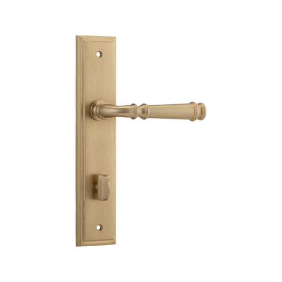 Door Lever Verona Stepped Privacy Brushed Brass CTC85mm H237xW50xP59mm in Brushed Brass