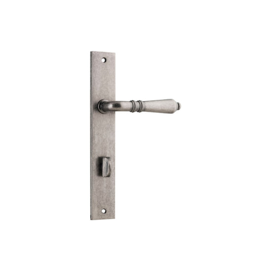 Door Lever Sarlat Rectangular Privacy Distressed Nickel CTC85mm H240xW38xP55mm in Distressed Nickel