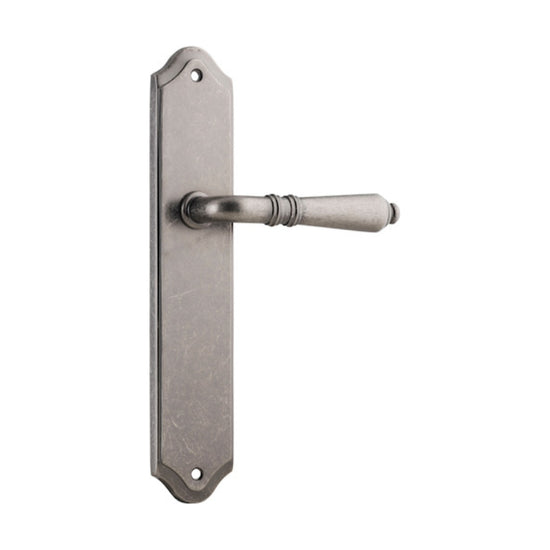 Door Lever Sarlat Shouldered Euro Distressed Nickel CTC85mm H250xW48xP57mm in Distressed Nickel