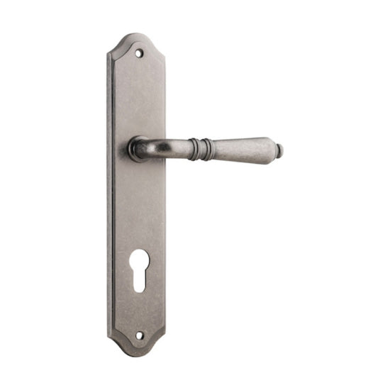 Door Lever Sarlat Shouldered Euro Distressed Nickel CTC85mm H250xW48xP57mm in Distressed Nickel