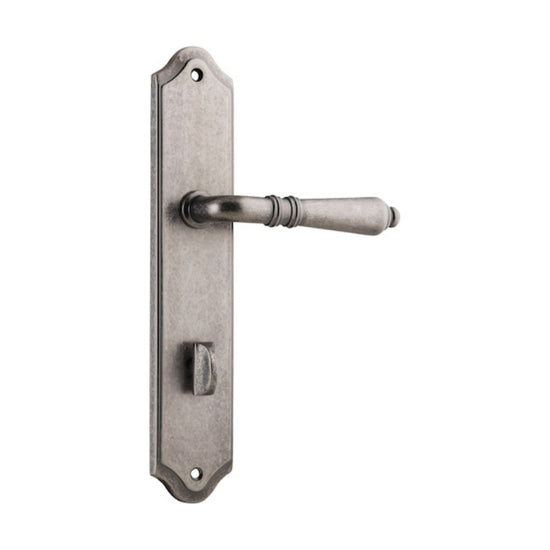 Door Lever Sarlat Shouldered Privacy Distressed Nickel CTC85mm H250xW48xP57mm in Distressed Nickel