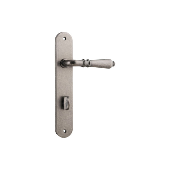 Door Lever Sarlat Oval Privacy Distressed Nickel CTC85mm H230xW40xP55mm in Distressed Nickel