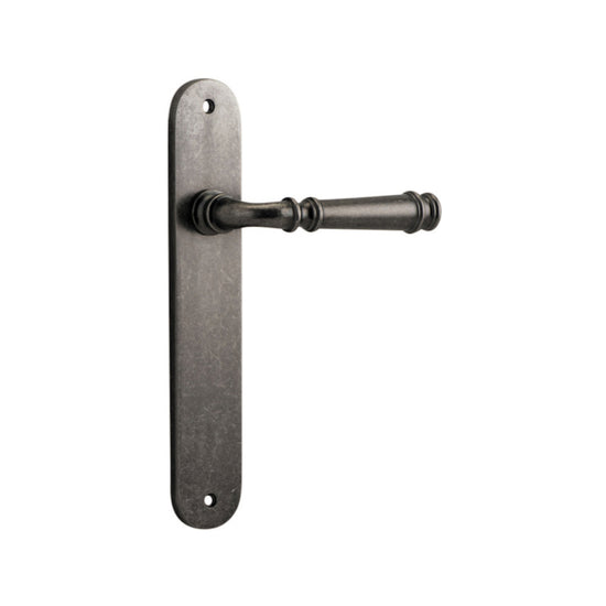 Door Lever Verona Oval Latch Distressed Nickel H237xW50xP59mm in Distressed Nickel