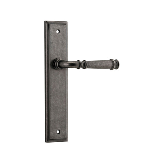 Door Lever Verona Stepped Latch Distressed Nickel H237xW50xP59mm in Distressed Nickel