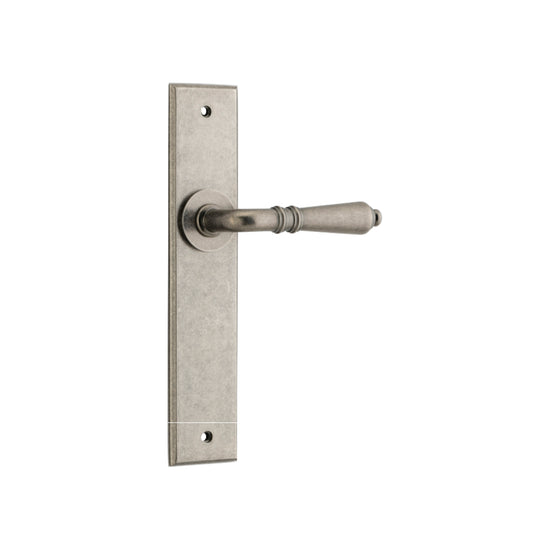 Door Lever Sarlat Chamfered Latch Distressed Nickel H240xW50xP55mm in Distressed Nickel