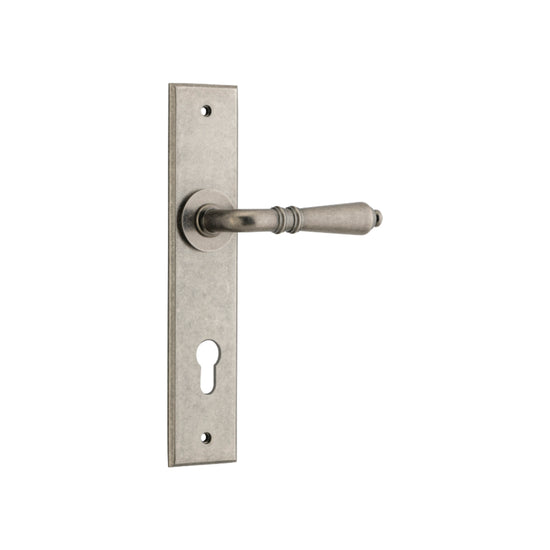 Door Lever Sarlat Chamfered Euro Distressed Nickel H240xW50xP55mm in Distressed Nickel