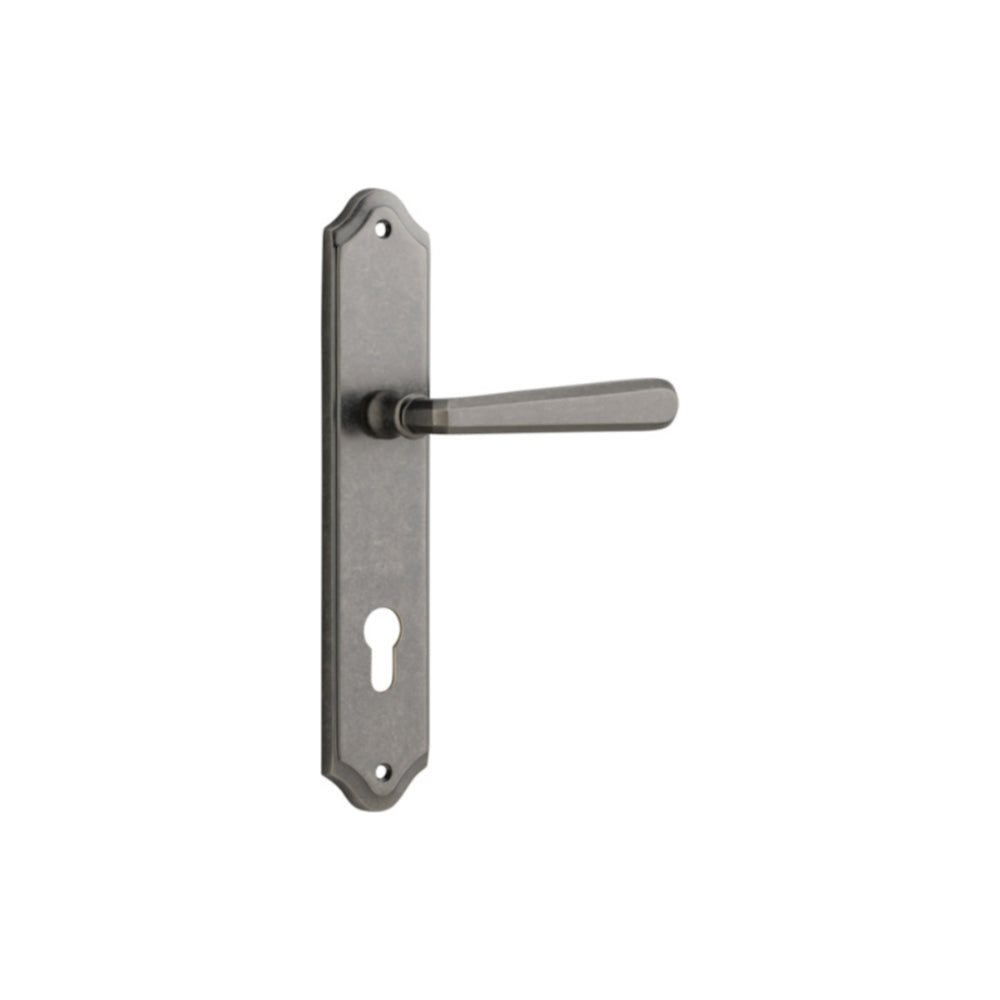 Door Lever Copenhagen Shouldered Euro Pair Distressed Nickel CTC85mm H250xW48xP61mm in Distressed Nickel