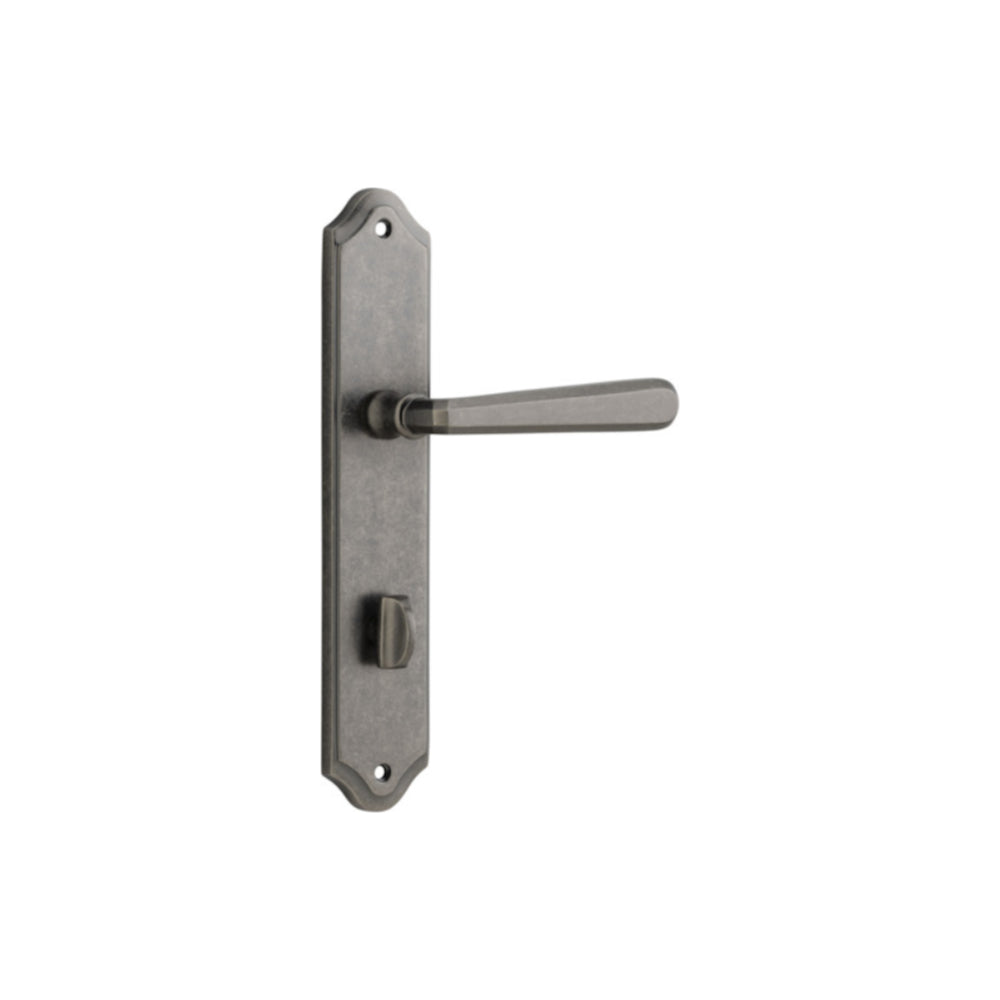 Door Lever Copenhagen Shouldered Privacy Pair Distressed Nickel CTC85mm H250xW48xP61mm in Distressed Nickel