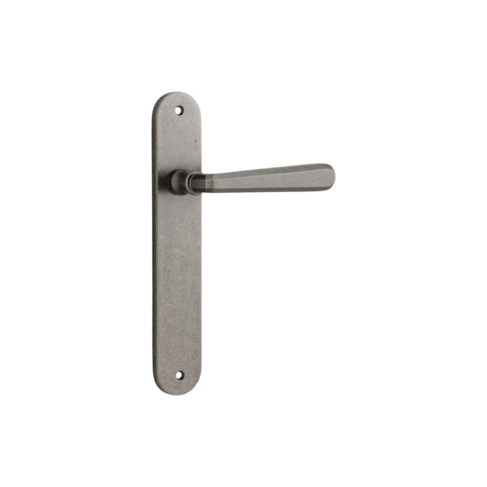 Door Lever Copenhagen Oval Latch Pair Distressed Nickel H240xW40xP61mm in Distressed Nickel