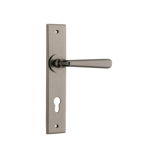 Door Lever Copenhagen Chamfered Euro Pair Distressed Nickel CTC85mm H240xW50xP61mm in Distressed Nickel