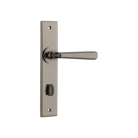 Door Lever Copenhagen Chamfered Privacy Pair Distressed Nickel CTC85mm H240xW50xP61mm in Distressed Nickel