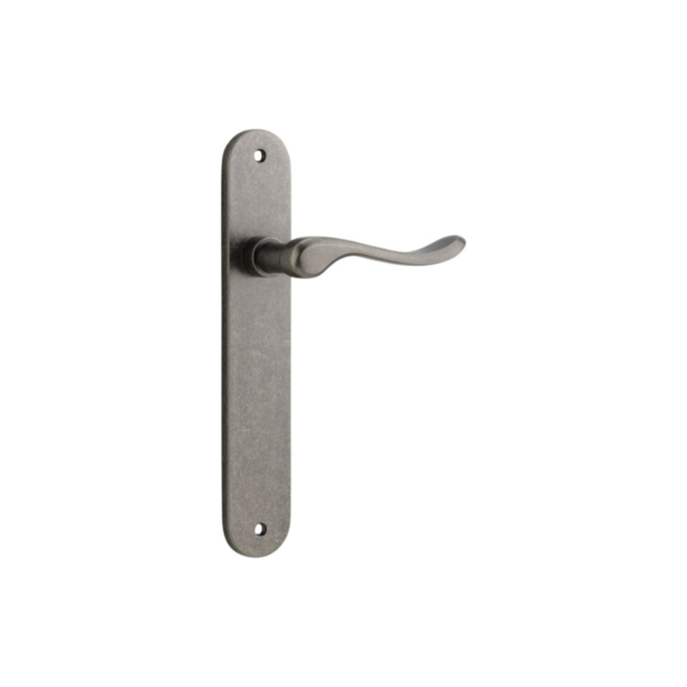 Door Lever Stirling Oval Latch Pair Distressed Nickel H240xW40xP64mm in Distressed Nickel