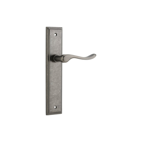 Door Lever Stirling Stepped Latch Pair Distressed Nickel H237xW50xP64mm in Distressed Nickel