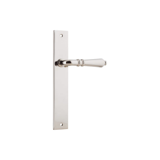 Door Lever Sarlat on Long Backplate Polished Nickel H240xW38xP55mm in Polished Nickel