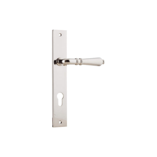 Door Lever Sarlat Rectangular Euro Polished Nickel CTC85mm H240xW38xP55mm in Polished Nickel