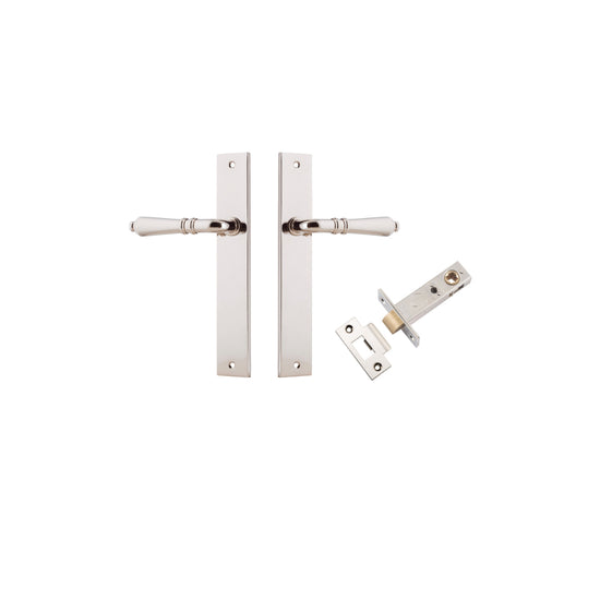 Door Lever Sarlat Rectangular Latch Polished Nickel H240xW38xP55mm Passage Kit, Tube Latch Split Cam 'T' Striker Polished Nickel Backset 60mm in Polished Nickel