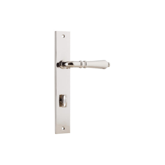 Door Lever Sarlat Rectangular Privacy Polished Nickel CTC85mm H240xW38xP55mm in Polished Nickel