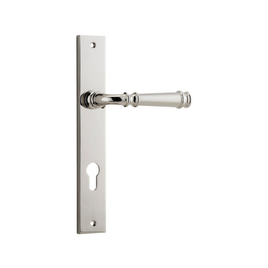 Door Lever Verona Rectangular Euro Polished Nickel CTC85mm H237xW50xP59mm in Polished Nickel