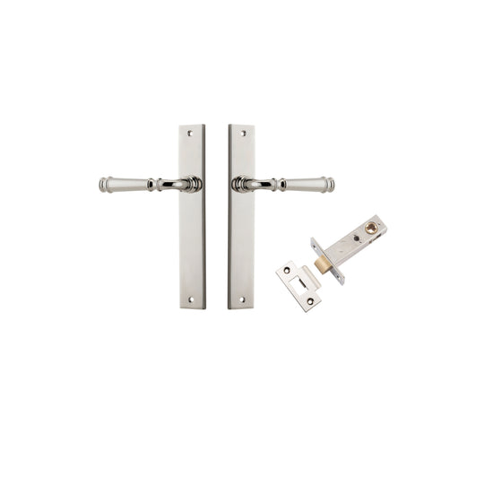 Door Lever Verona Rectangular Latch Polished Nickel H240xW38xP59mm Passage Kit, Tube Latch Split Cam 'T' Striker Polished Nickel Backset 60mm in Polished Nickel