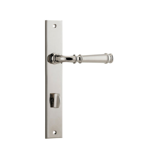 Door Lever Verona Rectangular Privacy Polished Nickel CTC85mm H237xW50xP59mm in Polished Nickel