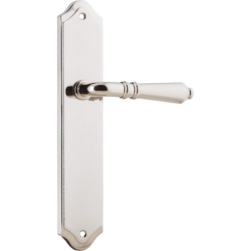 Door Lever Sarlat Shouldered Latch Polished Nickel H250xW48xP57mm in Polished Nickel