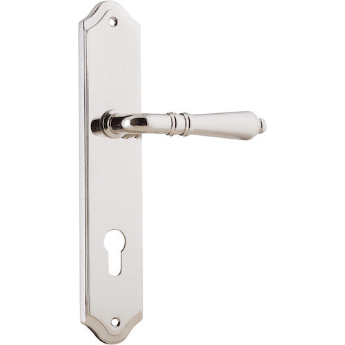 Door Lever Sarlat Shouldered Euro Polished Nickel CTC85mm H250xW48xP57mm in Polished Nickel