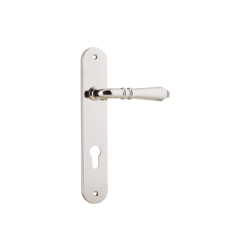 Door Lever Sarlat Oval Euro Polished Nickel CTC85mm H230xW40xP55mm in Polished Nickel