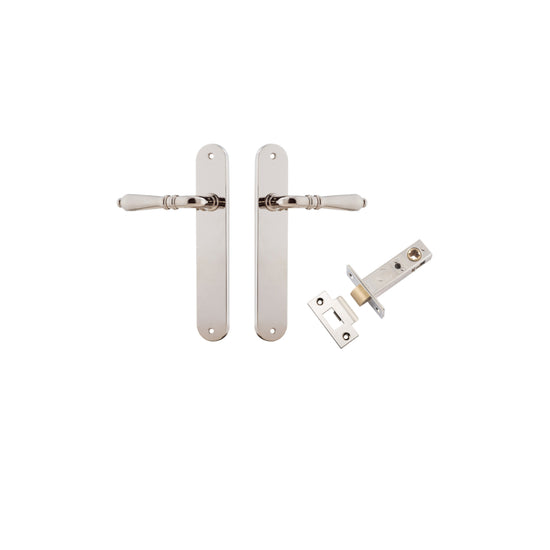 Door Lever Sarlat Oval Latch Polished Nickel H240xW40xP55mm Passage Kit, Tube Latch Split Cam 'T' Striker Polished Nickel Backset 60mm in Polished Nickel