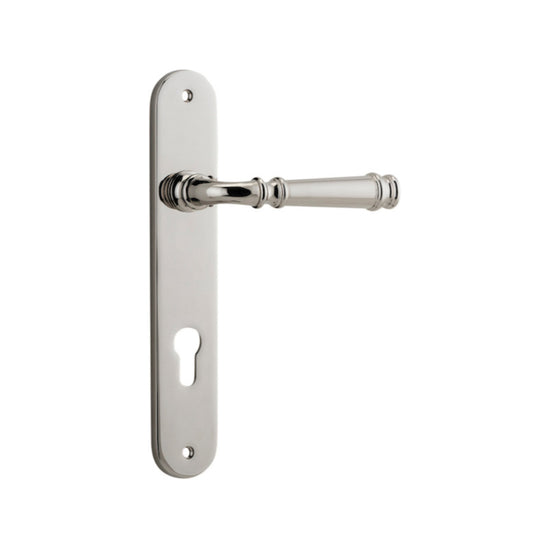 Door Lever Verona Oval Euro Polished Nickel CTC85mm H237xW50xP59mm in Polished Nickel